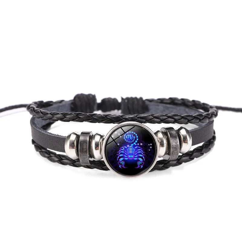 12 Zodiac Signs Constellation Charm Luminous Bracelet Men Women Fashion Multilayer Weave leather Bracelet & Bangle Birthday Gift