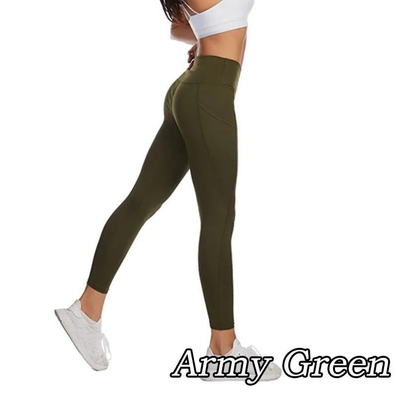 Women Seamless Elastic Yoga Pants Female High Waist Solid Color Pocket Leggings Fashion Casual Workout Sport Joggers Gym Tights