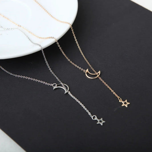 Wu's 2022New European and American Women's Fashion Models Simple  Necklace Niche Popular Moon Star Collarbone Chain Bohemian