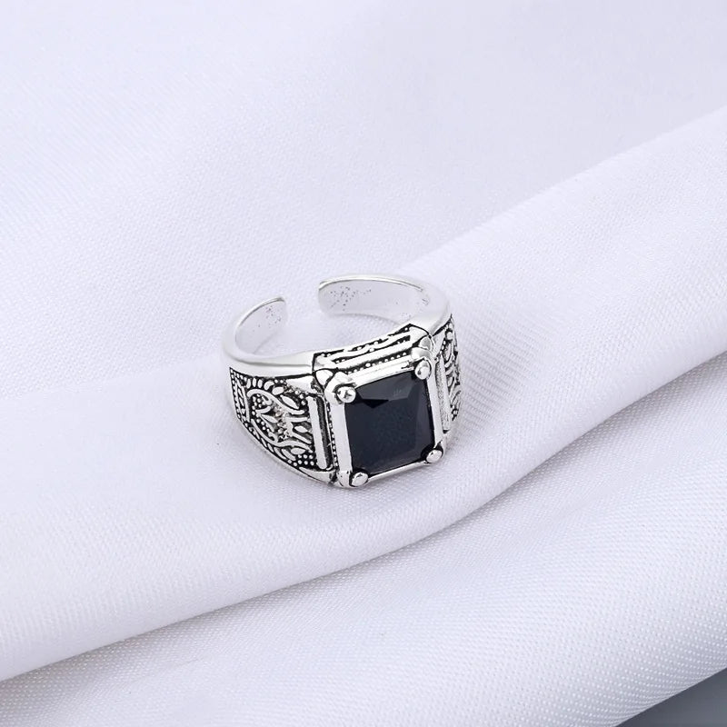 100% 925 Sterling Silver New Arrival Retro Black Crystal Men Ring Original Jewelry For Man Christmas Gift Never Fade Cheap