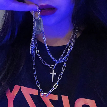 2022 Fashion Unisex Multilayer Hip Hop Long Chain Necklace For Women Men Jewelry Gifts Key Cross Pendant Necklace Accessories