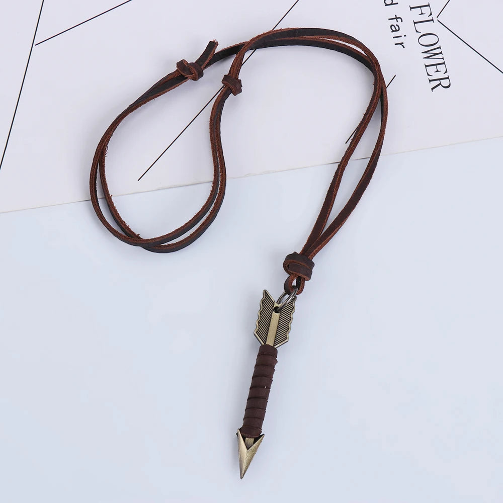1Pc Handmade Vintage Leather Arrow Pendant Necklace Rope Chain Necklaces Men&Women Punk Jewlery Accessories Wholesale