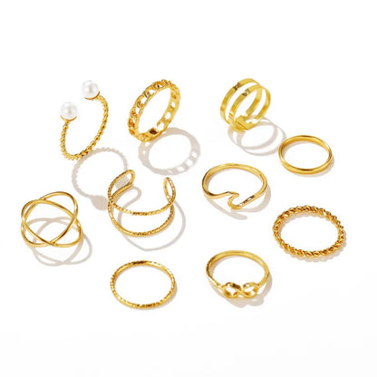 10pcs Punk Gold Color Chain Rings Set For Women Girls Fashion Irregular Finger Thin Rings Gift 2021 Female Knuckle Jewelry Party