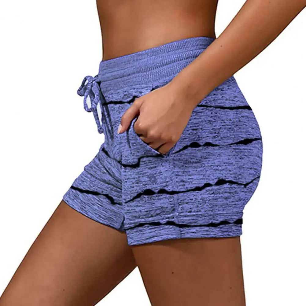 Women Shorts Casual Loose Striped High Waist Quick Drying Drawstring Pockets Sports Short Pants Summer шорты женский
