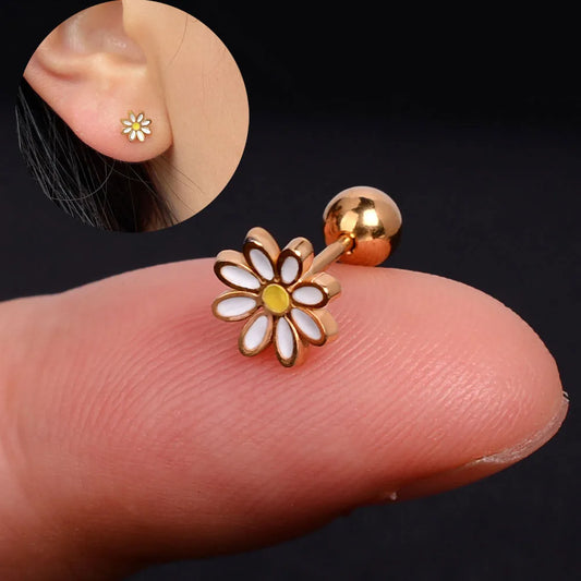 1Pcs Mini Stainless Steel Ear Tragus Cartilage Helix Piercing Butterfly Daisy Crown Snowflake Star Cross Enamel Studs Earring