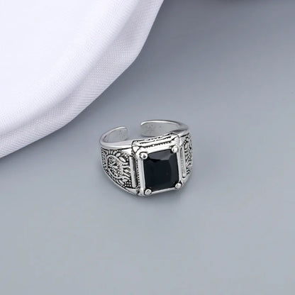 100% 925 Sterling Silver New Arrival Retro Black Crystal Men Ring Original Jewelry For Man Christmas Gift Never Fade Cheap