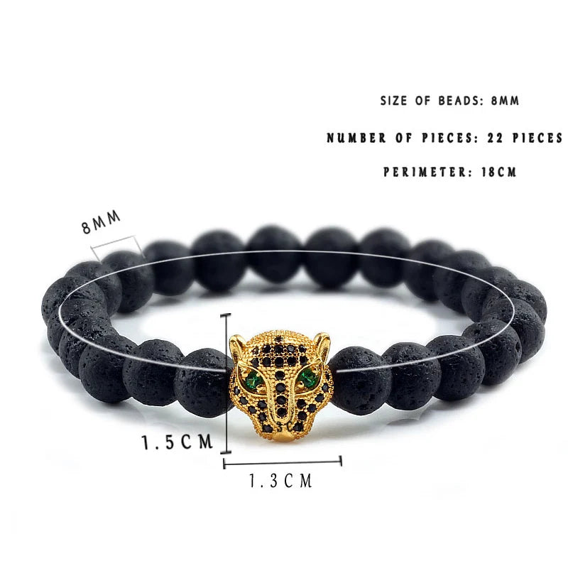 12 Style Bracelet Men Black Lava Healing Balance Beads Reiki Buddha Prayer Natural Stone Yoga Bracelet For Women Leopard Head