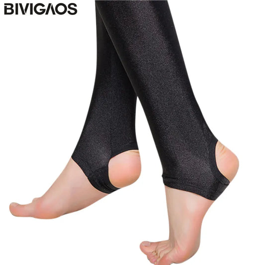 BIVIGAOS Summer Womens Colourful Super Elastic Slim Leggings Chinlon Shiny Legging Luster Foot Pants Black Skinny Leggings Women