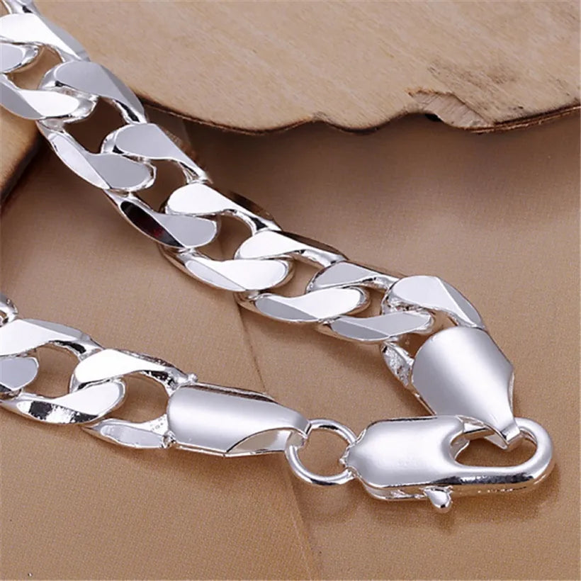 , Men 6MM Flat Silver 925 Plated Women Silver Bracelets Wedding High Quality Fashion Jewelry Christmas Gifts Cute H245