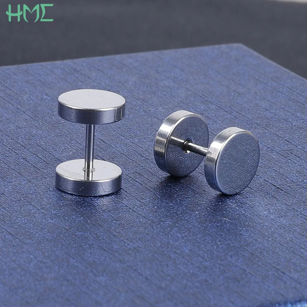 1pc Punk Titanium Stainless Steel Barbell Gothic Stud Earrings For Men Women Pierced Body Jewelry Prevent Allergy Brincos Bijoux