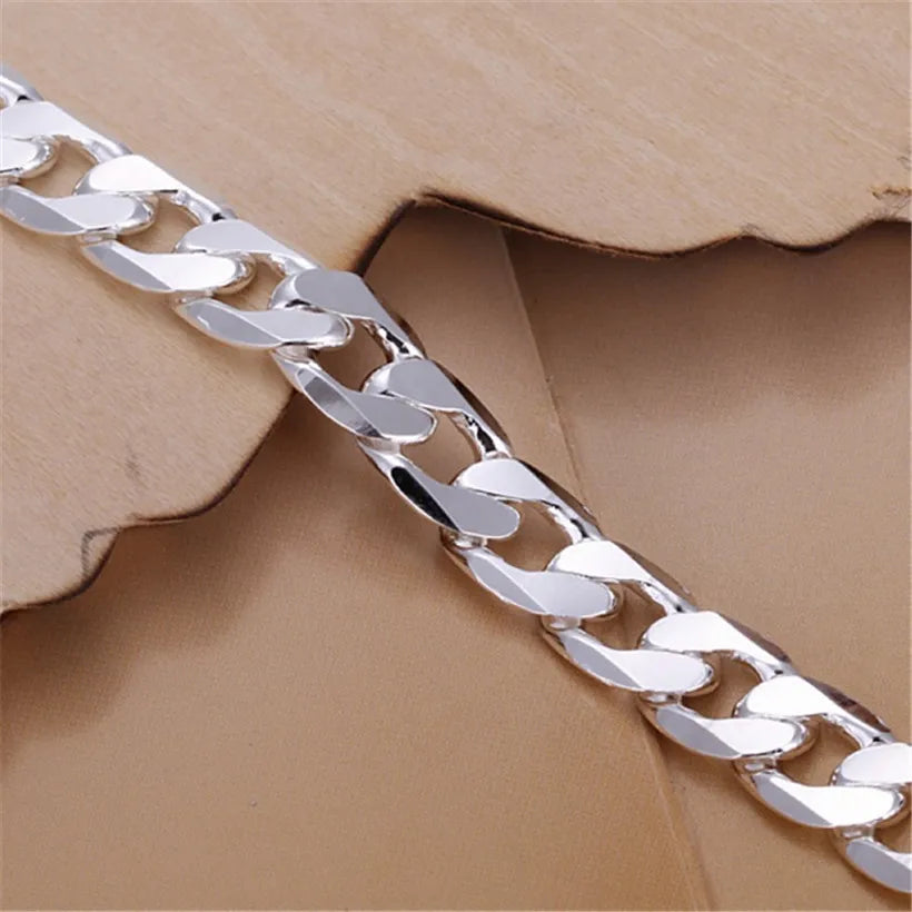 , Men 6MM Flat Silver 925 Plated Women Silver Bracelets Wedding High Quality Fashion Jewelry Christmas Gifts Cute H245