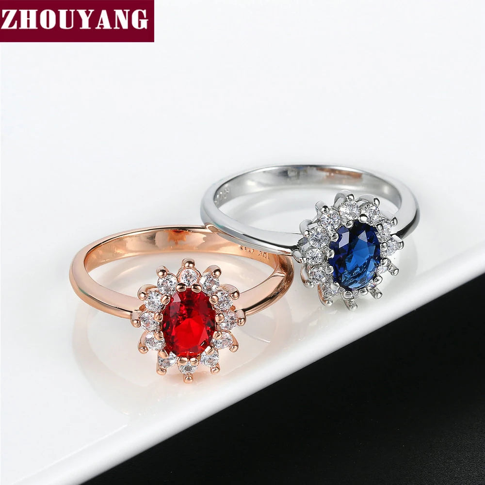 ZHOUYANG Princess Kate Blue Gem Created Blue Crystal Silver Color Wedding Finger Crystal Ring Brand Jewelry for Women ZYR076