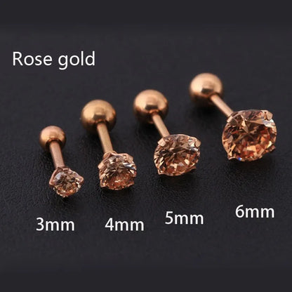 1pc/lot Size 3/4/5/6mm 4 Colors Punk Medical Stainless Titanium Steel Needle Zircon Crystal Stud Earrings For Men Women Party