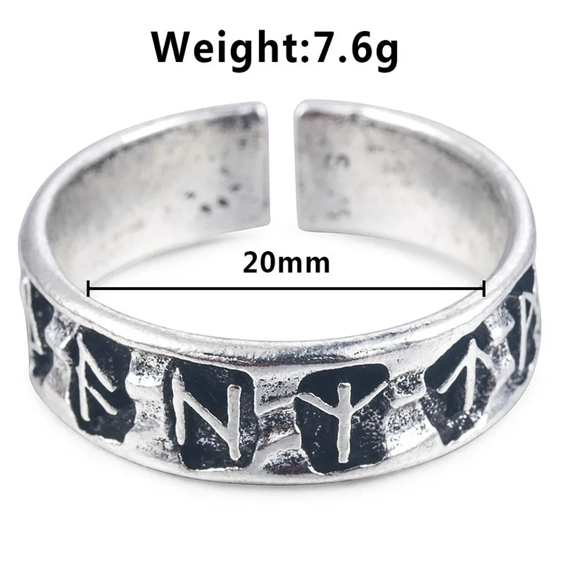 Yungqi Vintage Odin Norse Viking Amulet Rune Ring Retro Words Nordic Amulet Adjustable Finger Rings Jewelry Anillo Hombre Bijoux