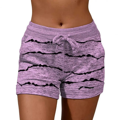 Women Shorts Casual Loose Striped High Waist Quick Drying Drawstring Pockets Sports Short Pants Summer шорты женский