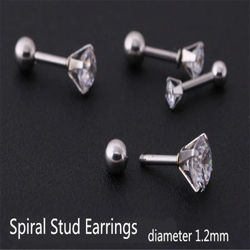 1pc/lot Size 3/4/5/6mm 4 Colors Punk Medical Stainless Titanium Steel Needle Zircon Crystal Stud Earrings For Men Women Party