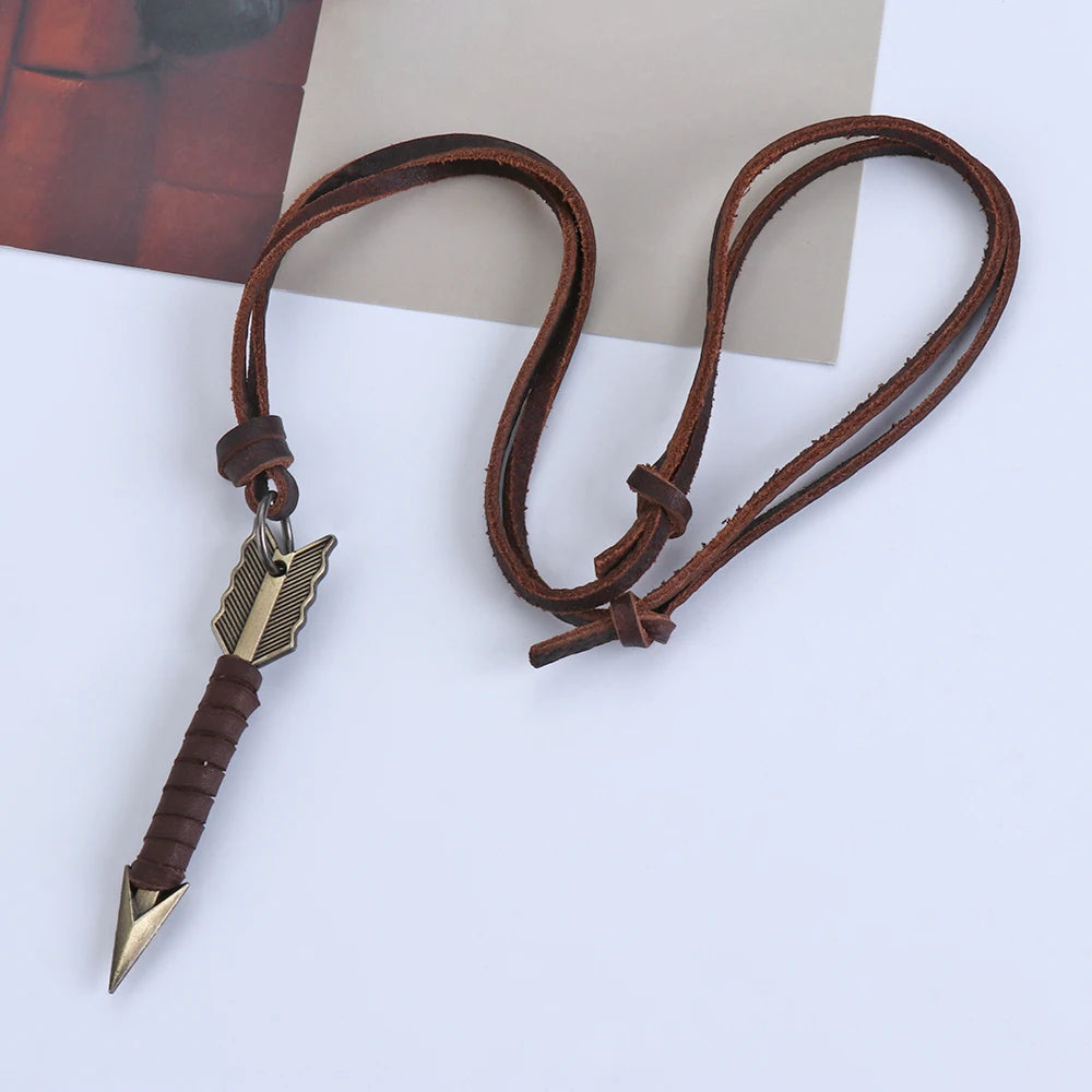 1Pc Handmade Vintage Leather Arrow Pendant Necklace Rope Chain Necklaces Men&Women Punk Jewlery Accessories Wholesale