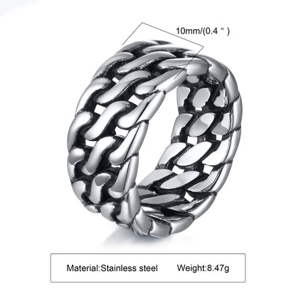 10mm Stainless Steel Twisted Cuban Chain Wedding Bands Rings for Men,Rock Punk Male Boys Christmas Gifts Jewelry
