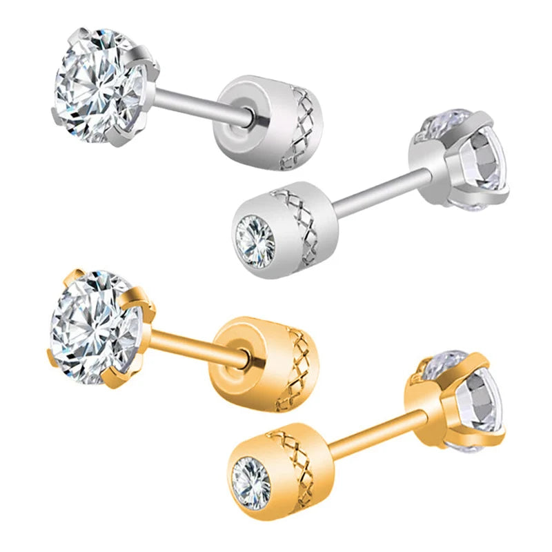 1 piece Medical Stainless steel Crystal Zircon Ear Studs Earrings Tragus Cartilage Hypoallergenic Screws Piercing Jewelry
