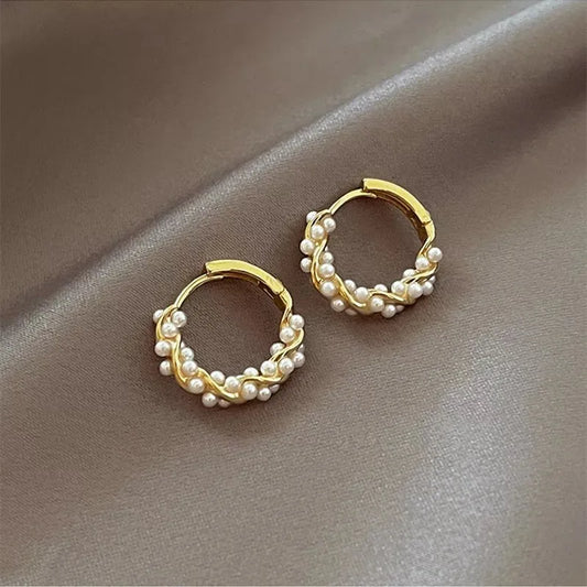 2022 Korean New Simple Temperament Circle Pearl Earrings Fashion Small Versatile Earrings Women's Jewelry