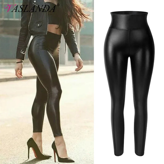PU Leather Pencil Pants Women Sexy Tight Booty Up Skinny Leggings Faux Leather Trousers High Waisted Tummy Control Slim Jeggings