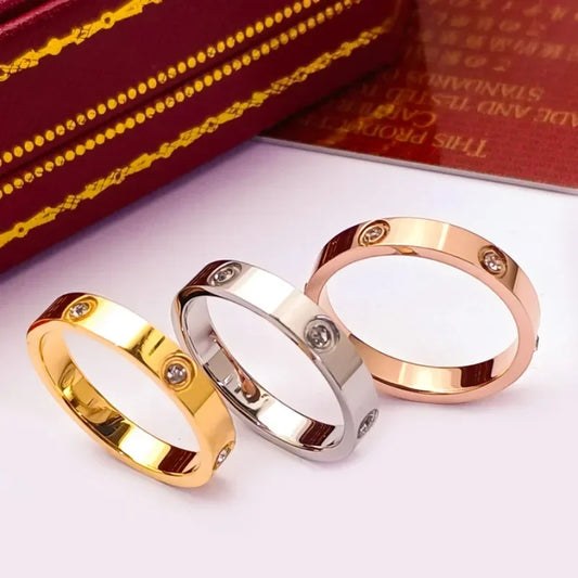 2023 Trendy Stainless Steel Rose Gold Color Love Ring for Women Men Couple Crystal Rings Luxury Brand Jewelry Wedding Ring Gift