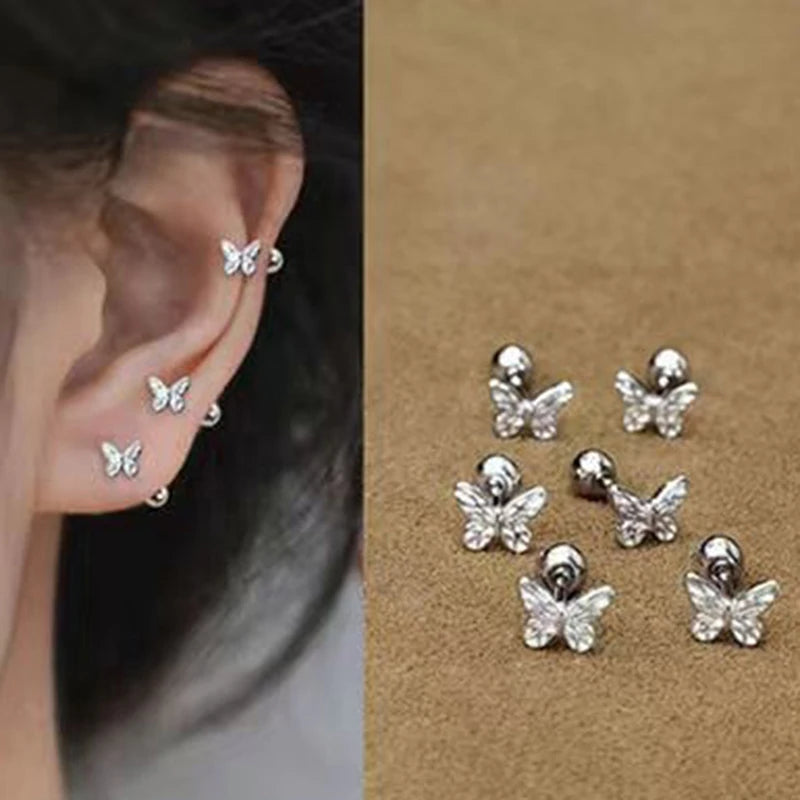 1Pair Hollow Bowknot Ear Bone Nail Glossy Butterfly Spiral Stud Earrings For Women Girls Wedding Party New Fine Jewelry Gift