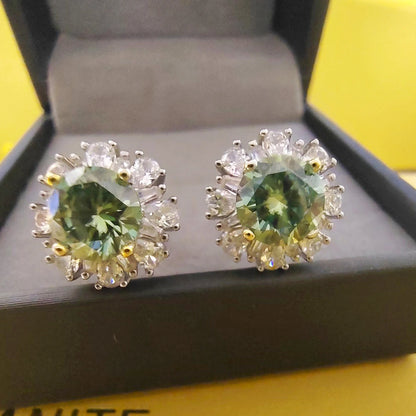 1CT Green Moissanite Stud Earrings with GRA Certificate S925 Silver Jewelry Wedding Party Birthday Gift