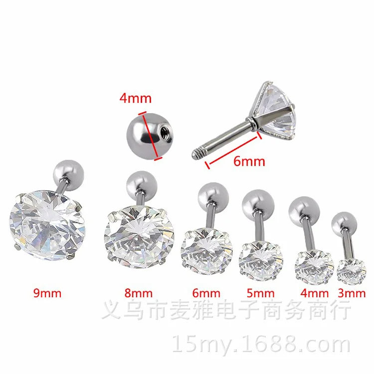 1 piece Stainless steel 4 Prong Zircon Ear Studs Earrings For Women/Men Tragus Cartilage Standard Lobe Daith Piercing Jewelry