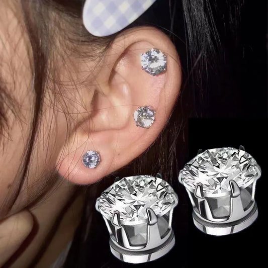 1 Pair White Magnetic Earrings Magnet Ear Clips Men Women Stud Earring Crystal Stone Stud Earring Clip No Piercing Jewelry Gift