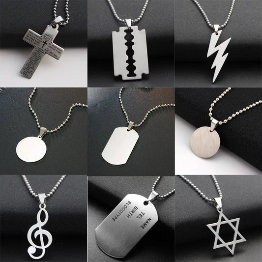 1PC Stainless Steel Lightning Cross Army Tag Necklace For Men Women Punk Butterfly Skull Dog Tag Necklace Men's Jewelry Gift