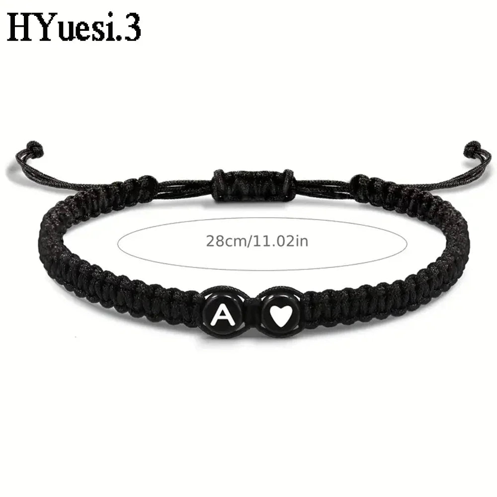 26 Letters Initial Heart Charms Bracelets Handmade Adjustable A-Z Name Braided Bracelets For Women Men Friendship Jewelry Gifts