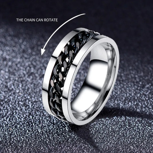 1pcs Titanium Steel Ring For Men And Women Hip Hop Style Creative Bottle Opener Can Be Turned Black Chain Single Decorative Item