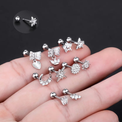 1PC Stainless Steel Zircon Ear Piercing Earring for Women Korean Exquisite Snake Ear Studs Cartilage Earring Body Jewelry Gift