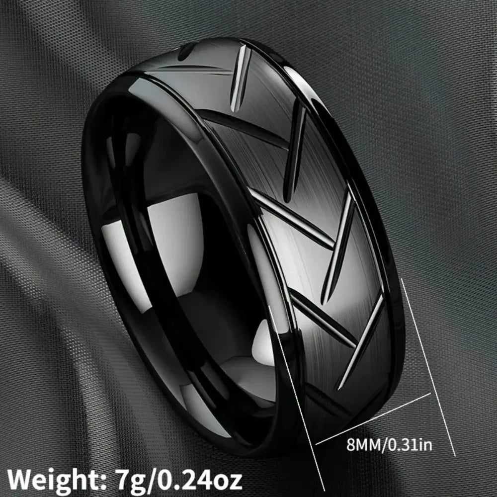 1pc Fashion Men’s Black Stainless Steel Ring Groove Multi-Faceted Ring For Men Women Engagement Ring Anniversary Gifts