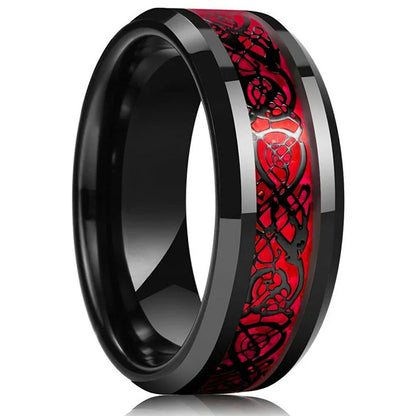10 Colors 8mm Men's Stainless Steel Celtic Dragon Ring Inlay Red Green Black Carbon Fiber ring Wedding Band Jewelry Size 6-13