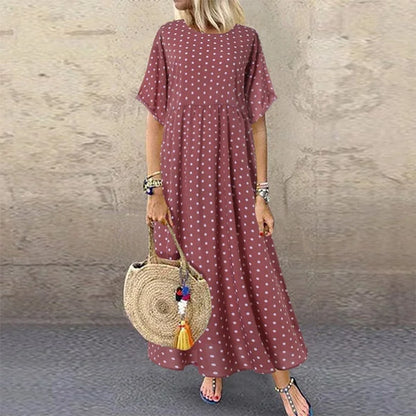 Boho Maxi Dress Vintage Print Summer Half Sleeve Loose Dress Casual Plus Size Female Long Dress Big Swing Dresses Robe Vestidos