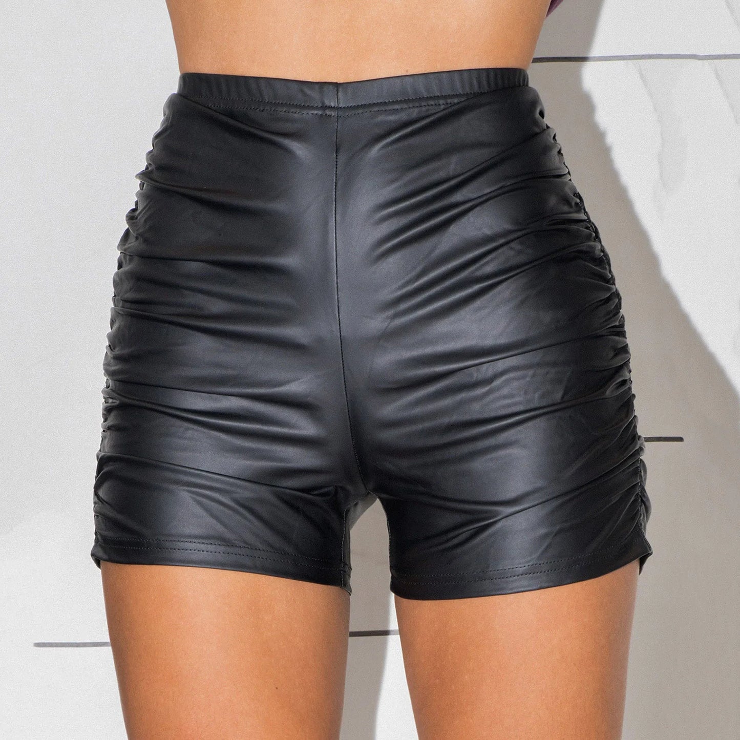 Summer Sexy Black Faux PU Leather Shorts Women Fashion Gothic High Waist Casual Shorts Y2k Hot Woman Short Pants