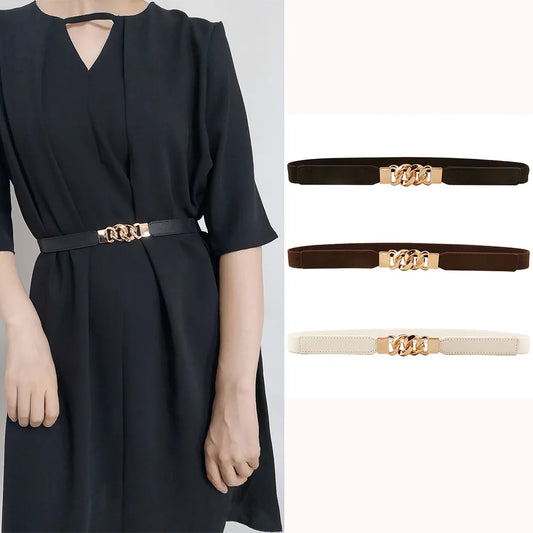 Belt women's thin belt slim decorative shirt with dress multi-ring buckle elastic high elastic atmosphere summer new style
