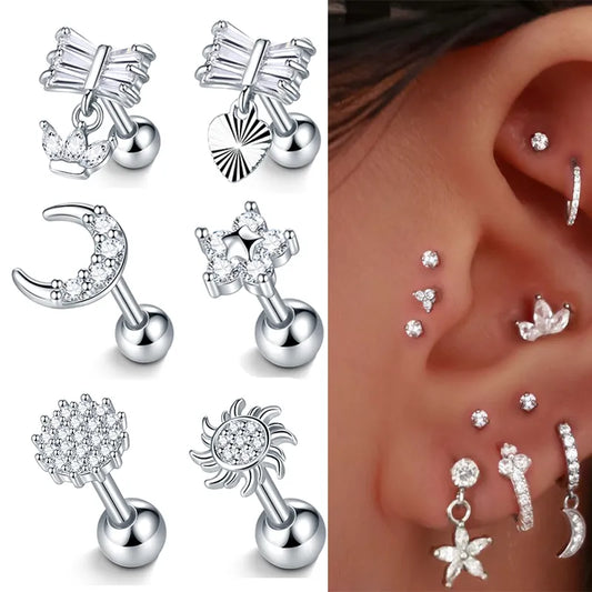 1PC Stainless Steel Zircon Ear Piercing Earring for Women Korean Exquisite Snake Ear Studs Cartilage Earring Body Jewelry Gift