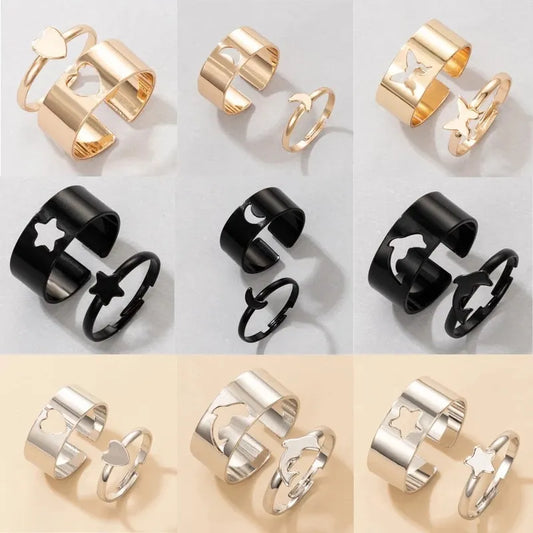 2Pcs/sets Hollow Out Matching Couple Ring Set Forever Endless Love Wedding Ring for Women Men Charm Valentine's Day Jewelry Gift