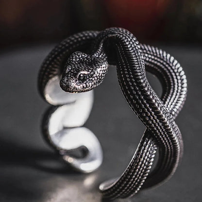 1 Piece Women And Men Vintage Punk Animal Snake Open Adjustable Finger Ring Snake Winding Ring Personality Couple Rings Jewelry