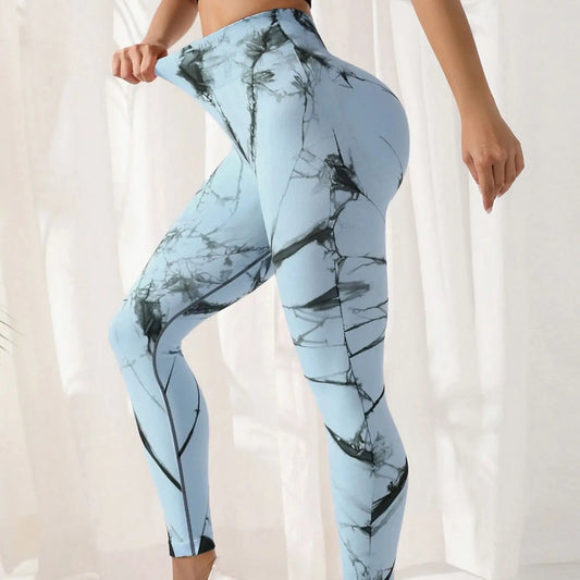 Tie Dye Sports Fitness Leggings Women High Waist Peach Hip Lift Seamless Leggings Jacquard Yoga Pants Gym Clothing 2023 New