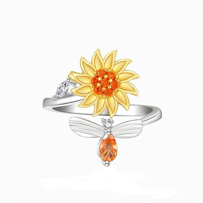 1PC Adjustable Spinning Sunflower Anti Stress Ring For Women Rotatable Pain Relief Fidget Rings Fashion Jewelry