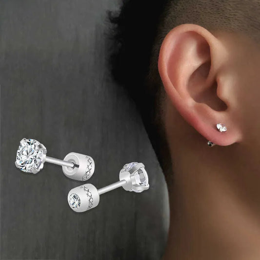 1 piece Medical Stainless steel Crystal Zircon Ear Studs Earrings Tragus Cartilage Hypoallergenic Screws Piercing Jewelry