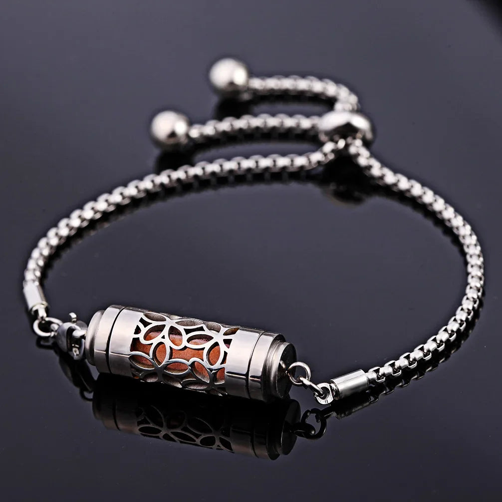 2024 New Stainless Steel Aromatherapy Diffuser Bracelet Locket Adjustable Chain Aroma Perfume Essential Oil Diffuser Bracelet