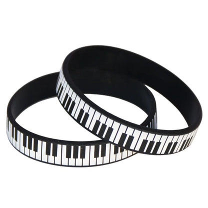 1PC Hot Sale Black White Printed Piano Keycboard Silicone Wristband Music Note Bracelet &Bangles for Music Lover Fans Gift SH081