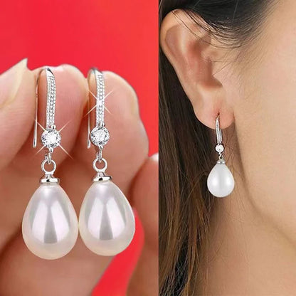 2023 Elegant and Fashionable Women's Water Drop Imitation Pearl Earrings Red and White Round Oval Wedding Jewelry Birthday Gifts
