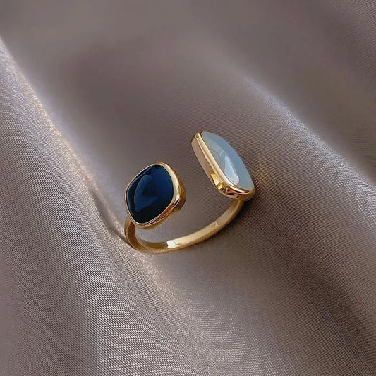 2021 French New Retro Square Blue Oil Dripping Ring Fashion Temperament Simple Opening Ring Women's Jewelry