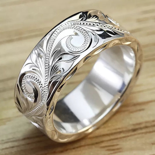 2022 New Delicate Carved Design Lovers Rings Silver Color Elegant Pattern Women/Men Couple Ring Anniversary Gift Trendy Jewelry